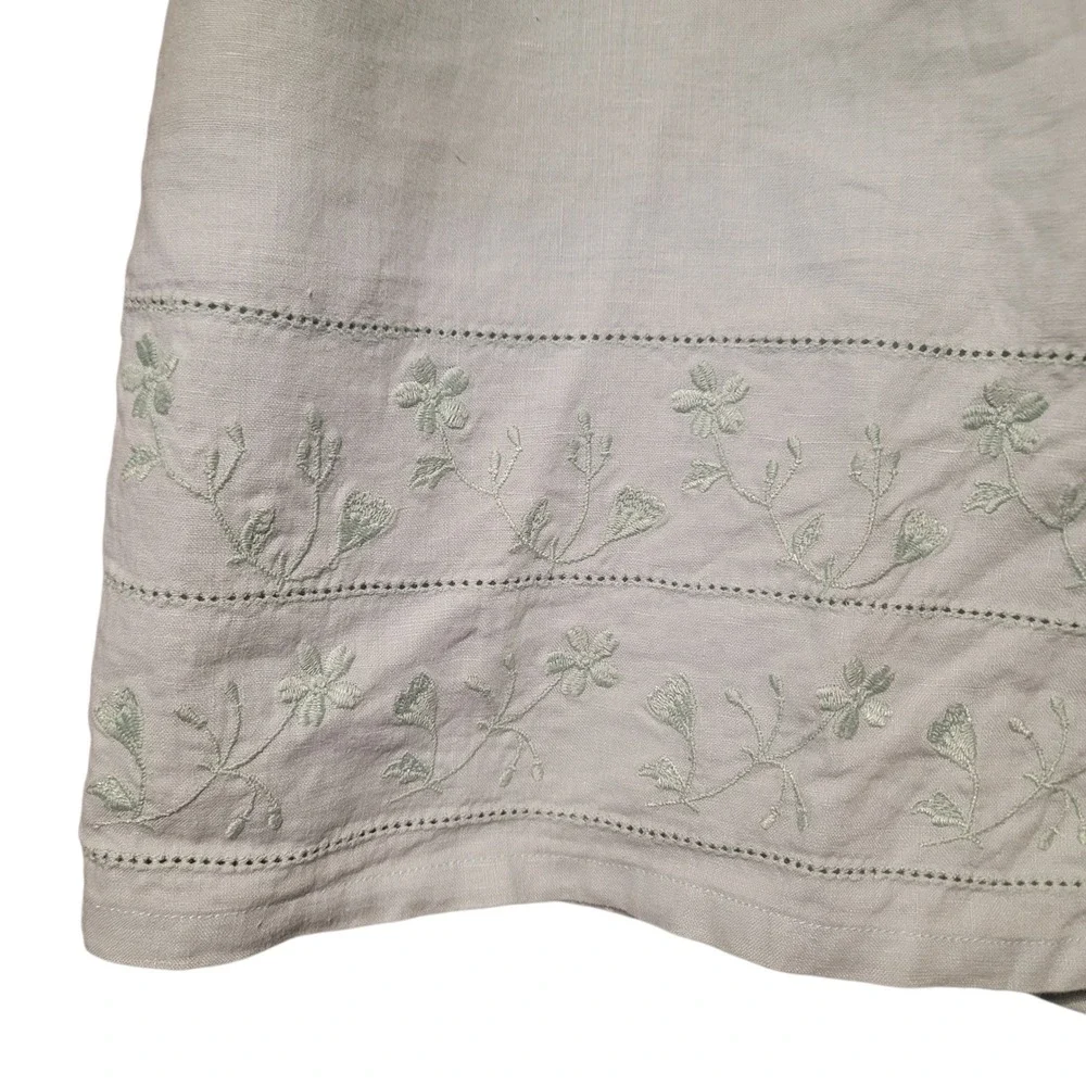 OLD NAVY‎ 100% Linen Light Blue Midi Skirt Sz 16 Embroidered Floral 34x25